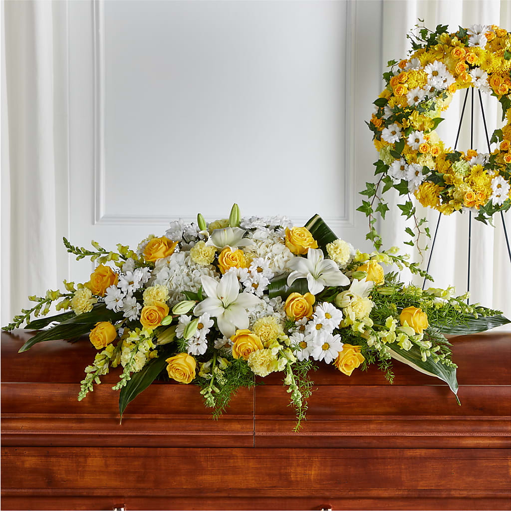 Golden Harmony Casket Spray – Roseland Floral Co Inc, Charlotte NC