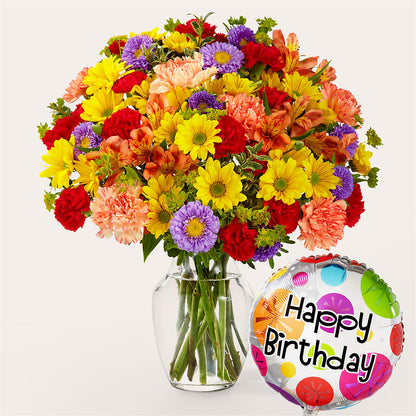 Kaleidoscope Bouquet with Birthday Balloon –  Roseland Floral Co Inc, Charlotte NC