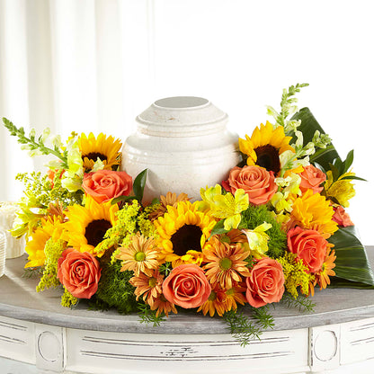 Faithful Sunflower Cremation Adornment –  Roseland Floral Co Inc, Charlotte NC